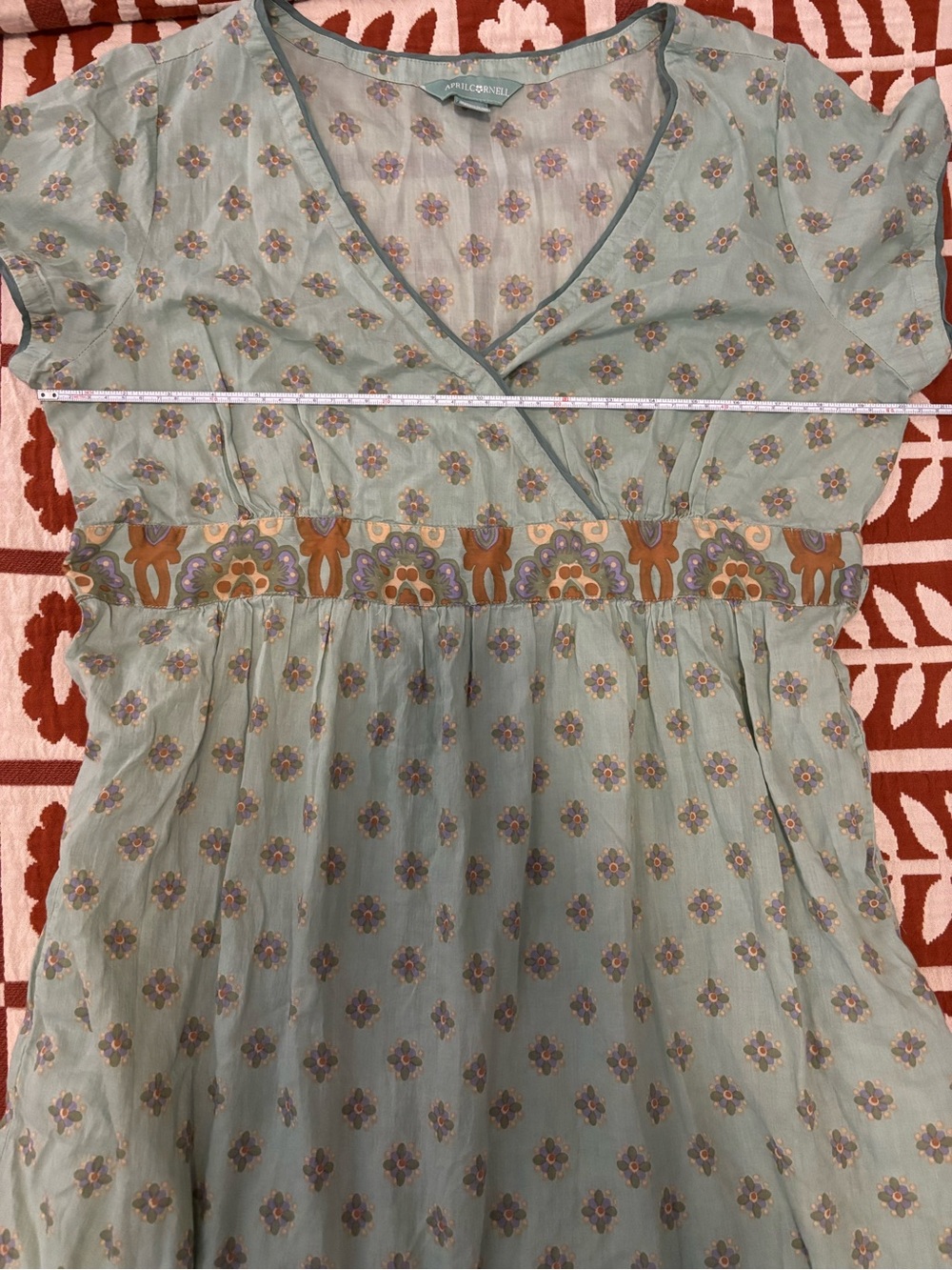 April Cornell Faux Wrap Mint Green Boho Printed Maxi Dress | 100% Cotton - Picture 7 of 8